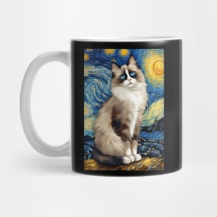 Adorable Ragdoll Cat Breed Painting in a Van Gogh Starry Night Art Style Mug